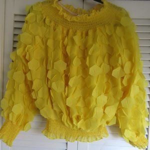 NWT Yellow Flowery Blouse By WOWO Fashion; XL; Long Sleeves;